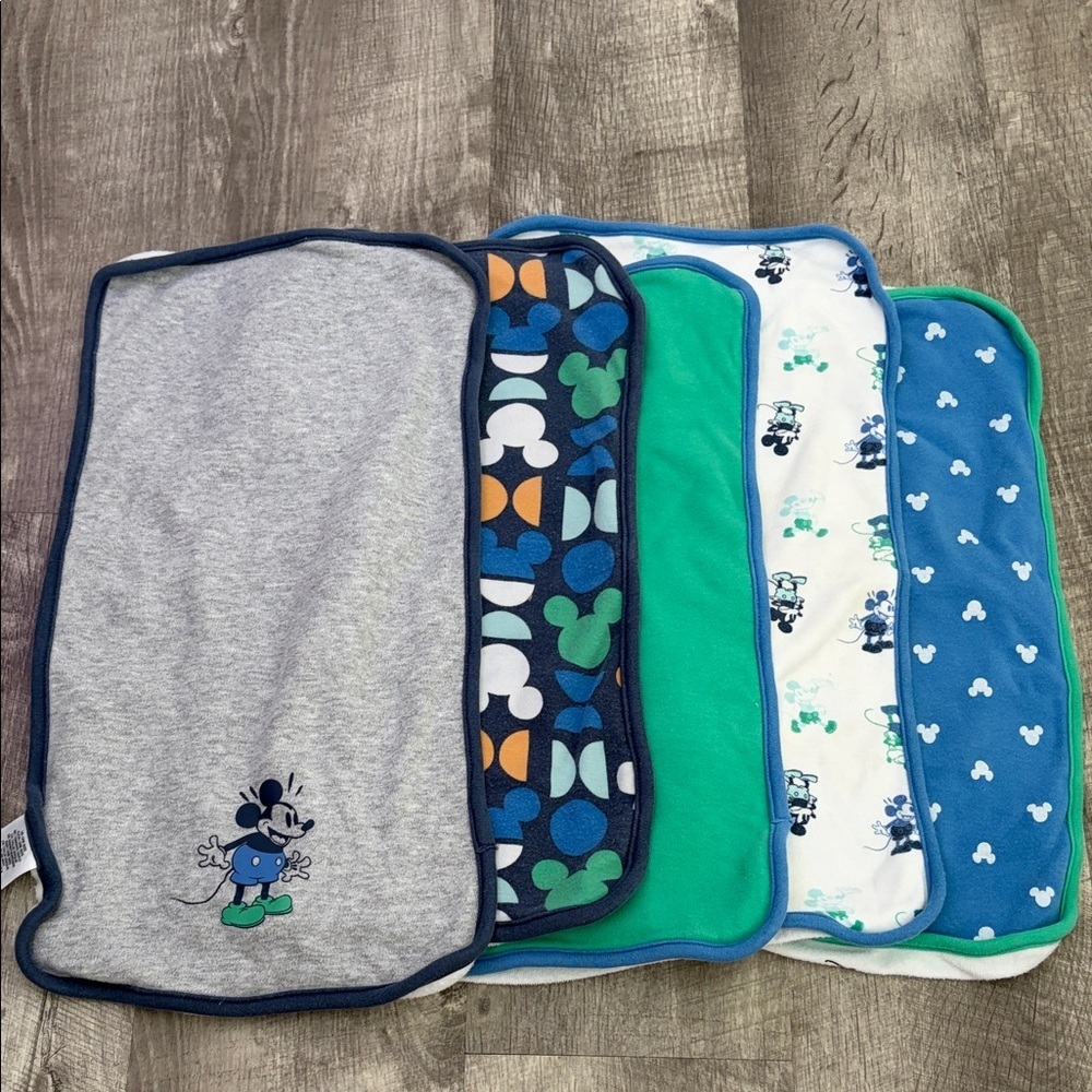 Lot 6 Disney Mickey Mouse Burp Cloths Set - Gray, Blue, Green
